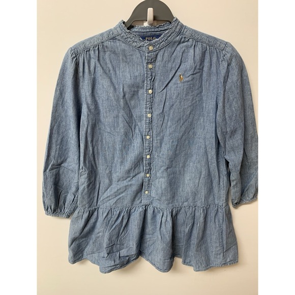 Polo by Ralph Lauren Other - Ralph Lauren Polo Girls Chambray Denim Dress Size 12 Long Sleeve Ruffle Hem